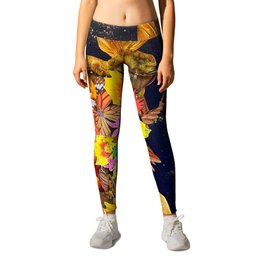 c0vid queen bee Leggings | Golddust, Butterfly, Toiletpaper, Blue, Yellow, Plant, Orchid, Acrylic, Daffodil, Bee 