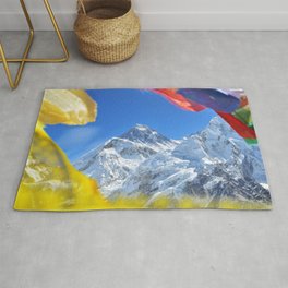 Summit of mount Everest or Chomolungma - highest mountain in the world, view from Kala Patthar,Nepal Rug | Landscape, Photo, Nature 