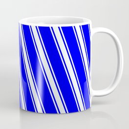 [ Thumbnail: Blue & Mint Cream Colored Striped/Lined Pattern Coffee Mug ]
