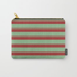 [ Thumbnail: Brown & Dark Sea Green Colored Stripes/Lines Pattern Carry-All Pouch ]