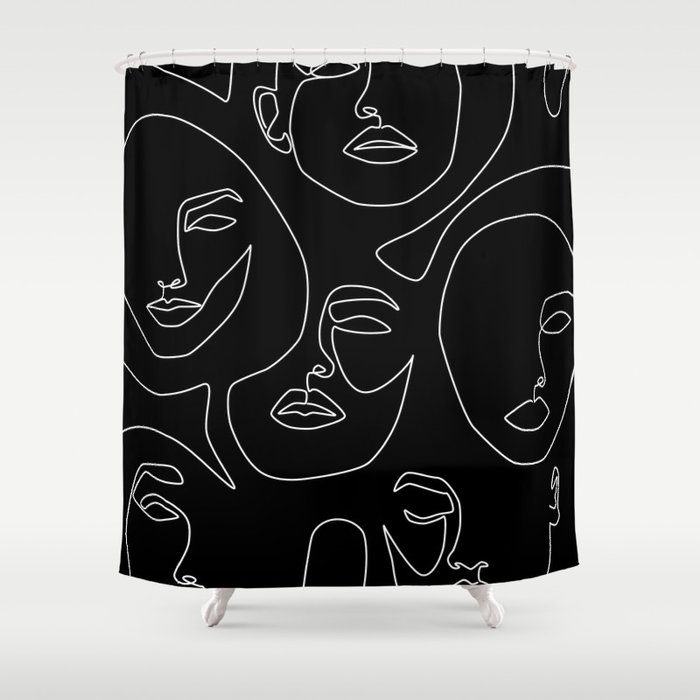 Faces in Dark Duschvorhang | Graphic-design, Schwarz-weiß, Faces, Weiblich, Woman, Mädchen, Feminine, Abstrakt, Minimalistisch, Minimal