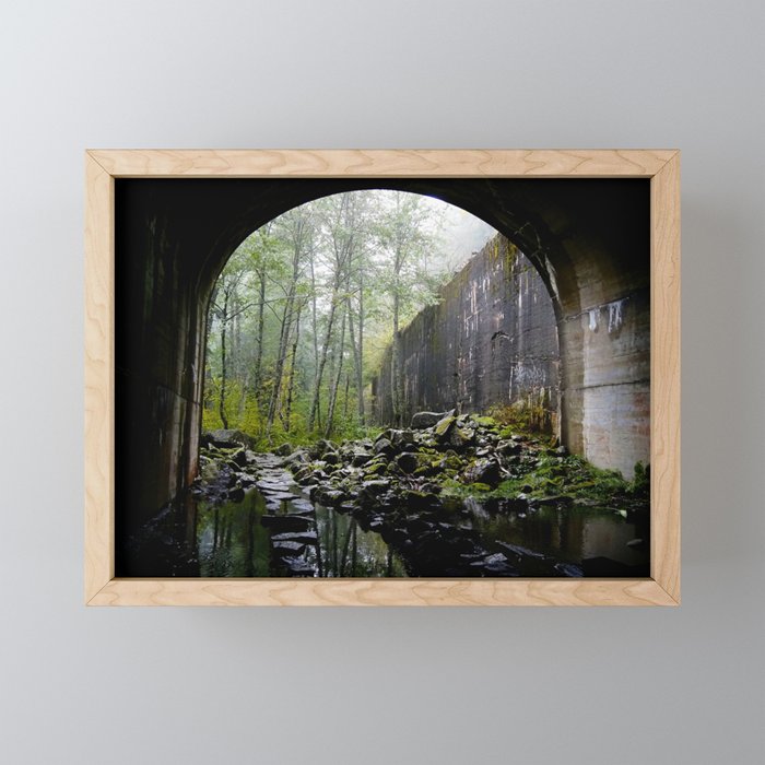 Train tunnel through the trees Framed Mini Art Print