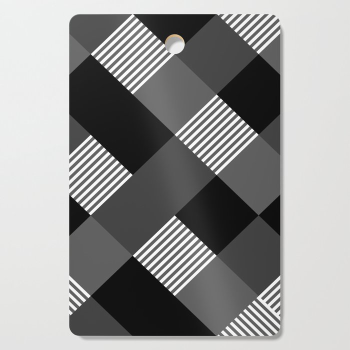 Diamond Plaid Stripes Harlequin Black White Gray Grey Cutting Board