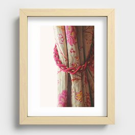 Medieval castle life | Floral pattern on curtains, pink and gold tie backs  Recessed Framed Print