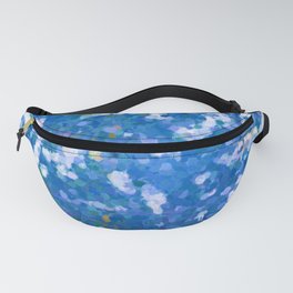Blue Green and White Abstract Confetti Pointillism Painting Fanny Pack
