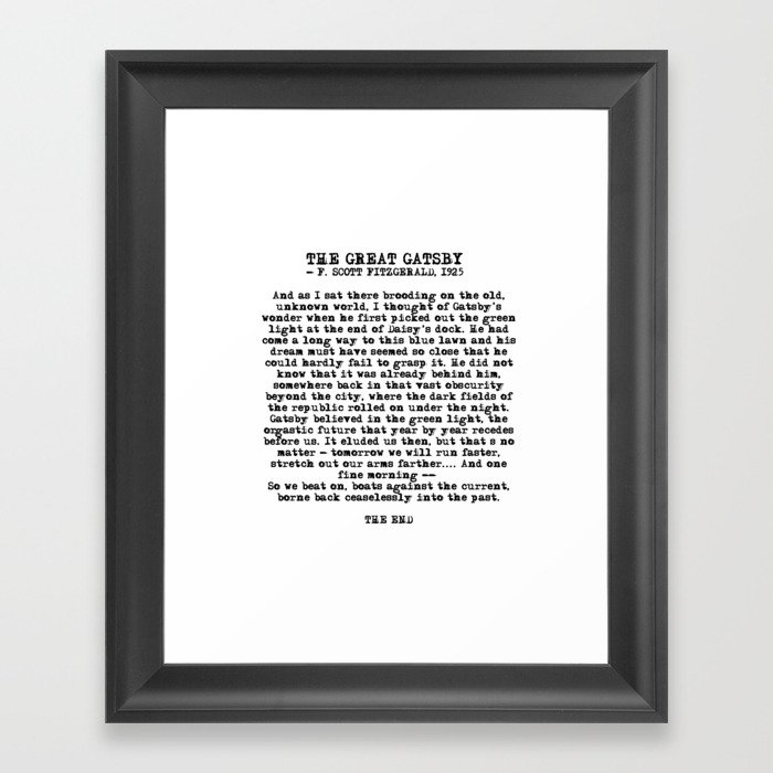 Ending of The Great Gatsby - Fitzgerald quote Framed Art Print