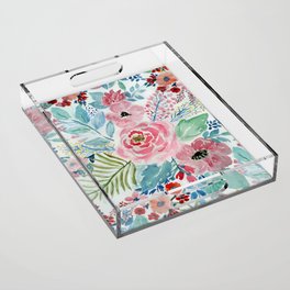 Pretty watercolor hand paint floral artwork. Acrylic Tray