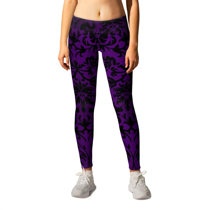 Purple and Black Damask Pattern Design Leggings