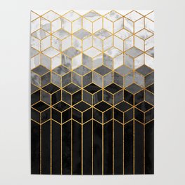 Black and White Gradient Cubes Poster