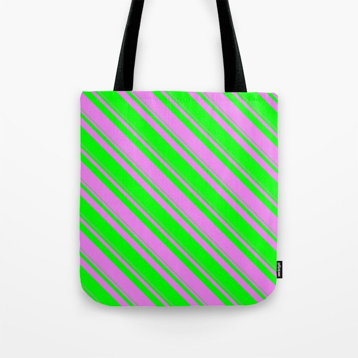 Violet and Lime Colored Stripes Pattern Tote Bag