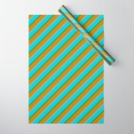 [ Thumbnail: Dark Grey, Dark Turquoise, Forest Green & Dark Goldenrod Colored Stripes/Lines Pattern Wrapping Paper ]