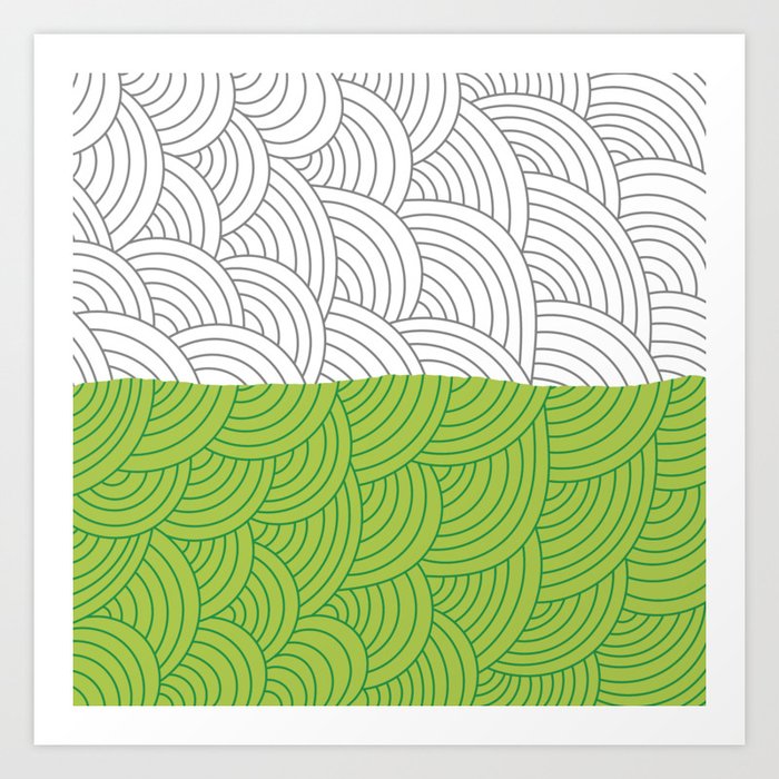 Green and White Abstract Fertile Hills Pattern Art Print