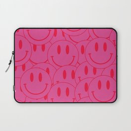 All Smiles -Large Pink and Red Smiley Face Mania - Preppy Aesthetic Laptop Sleeve