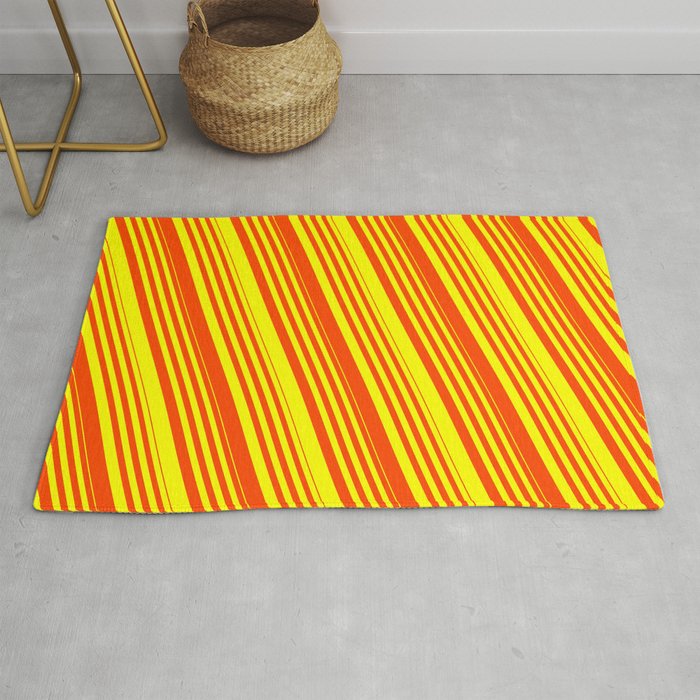 Red & Yellow Colored Lined Pattern Rug