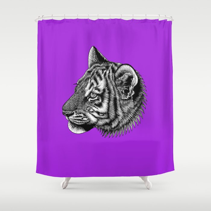 Amur tiger cub - big cat - ink illustration - purple Shower Curtain