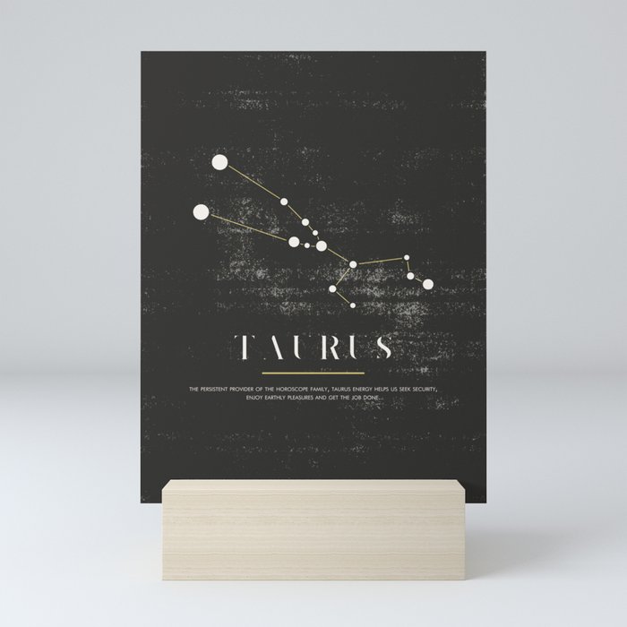 TAURUS - Zodiac Sign Constelation - Black and White Aesthetic Mini Art Print