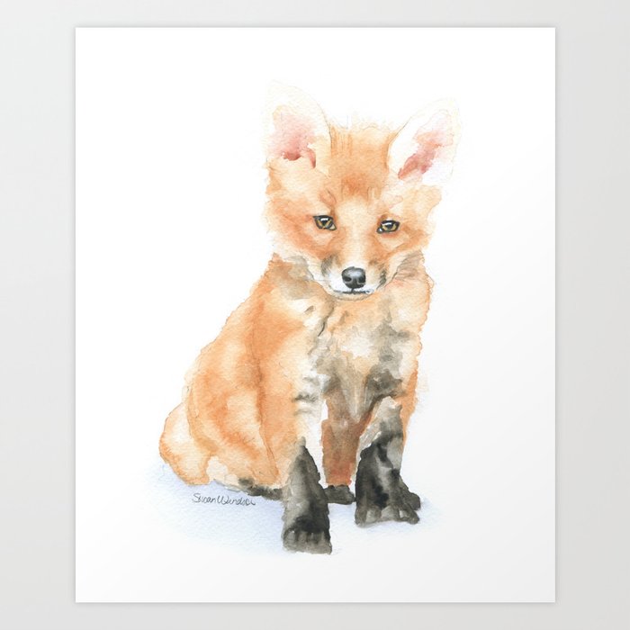 Baby Fox Watercolor Painting - Woodland Animal Art Print