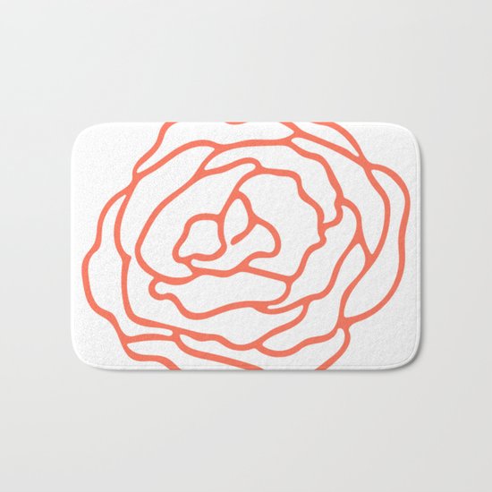 Rose Deep Coral on White Bath Mat