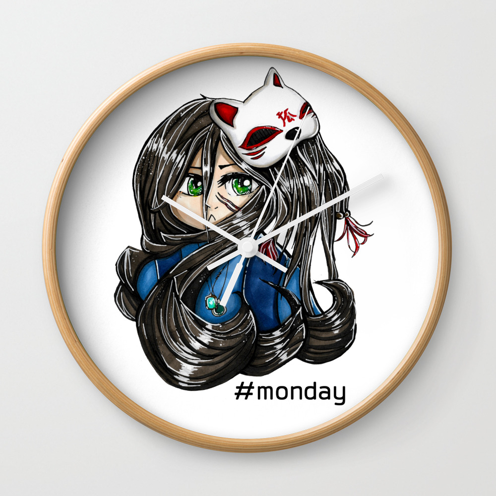 Cat Mask Girl Monday Drawing Anime Wall Clock By