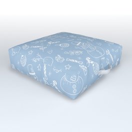 Pale Blue and White Christmas Snowman Doodle Pattern Outdoor Floor Cushion