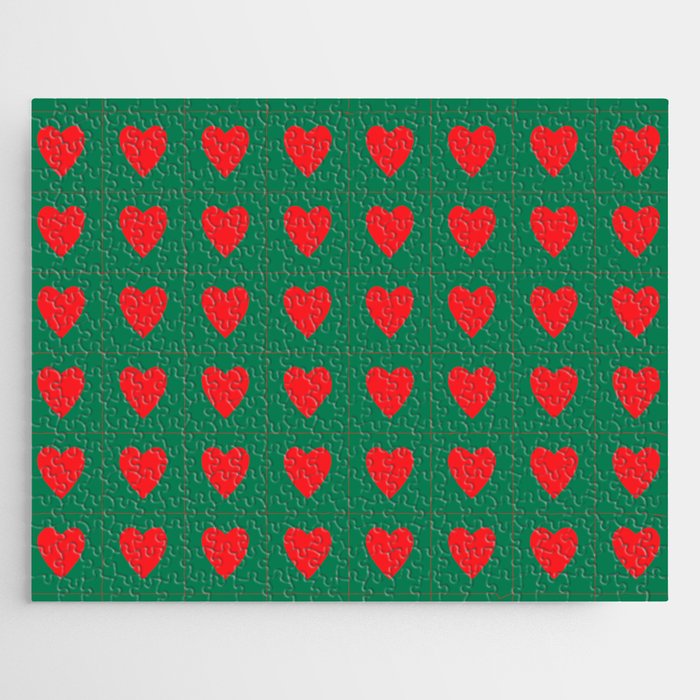 Teal red hearts pattern Jigsaw Puzzle
