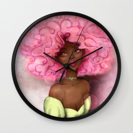 ROSE AFRO LADY Wall Clock | Figurative, Chalk Charcoal, Oil, Acrylic, Digital, Vintage, Realism, Comic, Drawing, Vector 