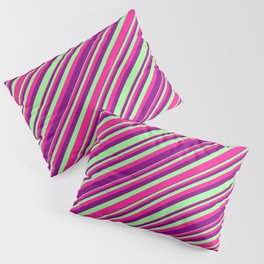 [ Thumbnail: Green, Deep Pink, and Purple Colored Stripes/Lines Pattern Pillow Sham ]