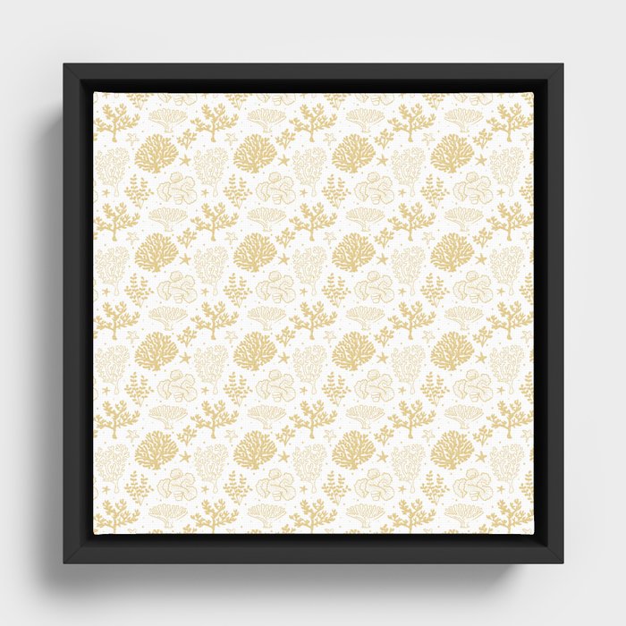 Beige Coral Silhouette Pattern Framed Canvas