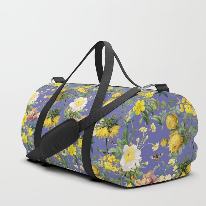 Spring Garden - Yellow Flowers Vintage Botanical Illustration Collage with Veri Peri Duffle Bag