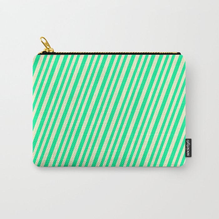 Light Yellow and Green Colored Lined/Striped Pattern Carry-All Pouch