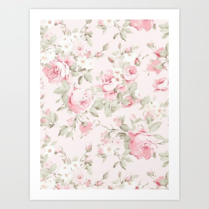 Pink Petal Serenade: Vintage Mid-Century Cottage Florals Art Print