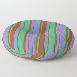 [ Thumbnail: Purple, Sea Green & Brown Colored Lined/Striped Pattern Floor Pillow ]