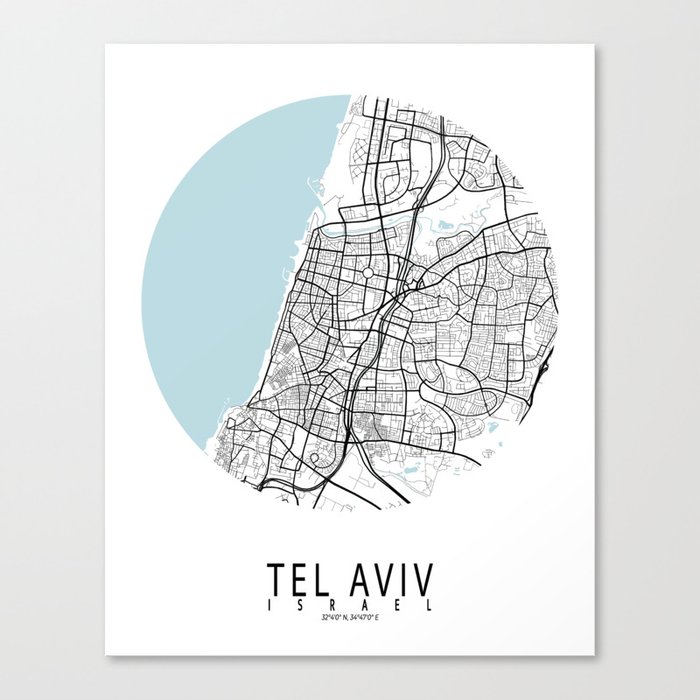 Tel Aviv City Map of Israel - Circle Canvas Print by deMAP Studio ...