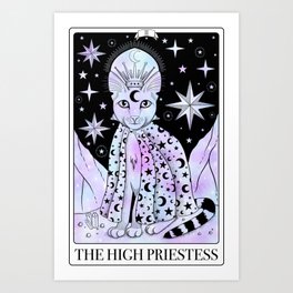 The High Priestess Tarot Card As A Cat With Pastel Colors Art Print
