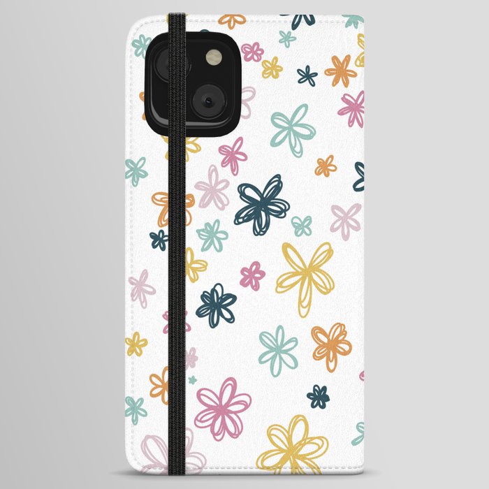 Flower Doodles Pattern iPhone Wallet Case