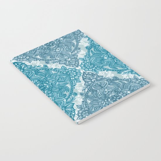 Teal & White Lace Pencil Doodle Notebook