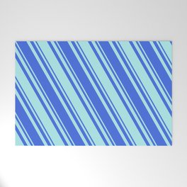 [ Thumbnail: Royal Blue & Turquoise Colored Lined/Striped Pattern Welcome Mat ]
