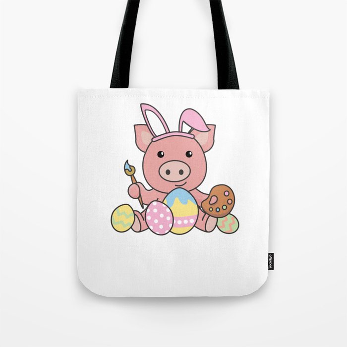 Cute Pig Easter With Easter Eggs As Easter Bunny Tote Bag