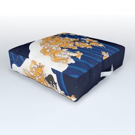 Shiba Inu The Great Wave in Night Outdoor Floor Cushion