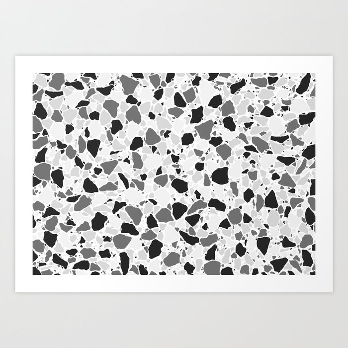 Monochrome Terrazzo flooring pattern. Digital illustration Art Print