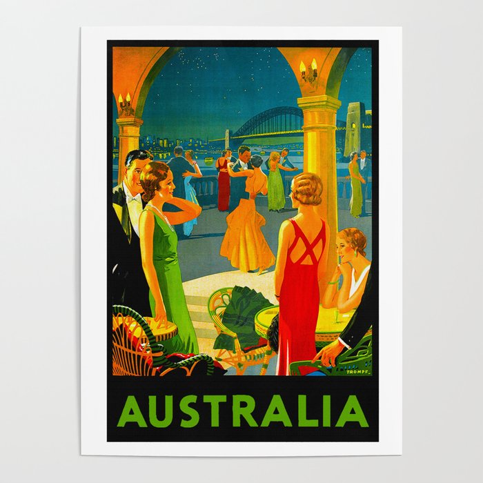 24x36 Sydney Australia 1950s Vintage Airline Travel Poster 