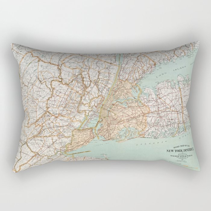 Vintage 1900 Road Map Of The New York District Rectangular Pillow