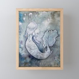 Among Blue Jellies Framed Mini Art Print