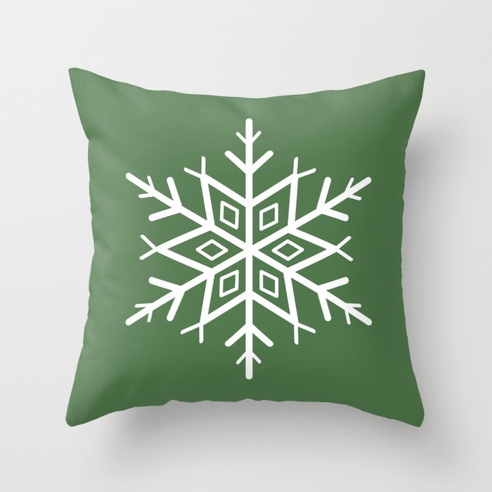 Snowflake on Evergreen Throw Pillow