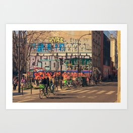 Bikes and Street Art Cats in Paris Art Print