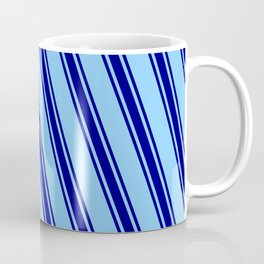 [ Thumbnail: Light Sky Blue & Blue Colored Stripes/Lines Pattern Coffee Mug ]