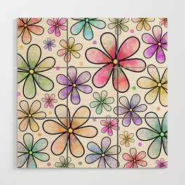 Doodle Daisy Flower Pattern 11 Wood Wall Art