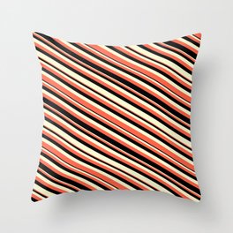 [ Thumbnail: Red, Black & Light Yellow Colored Striped Pattern Throw Pillow ]