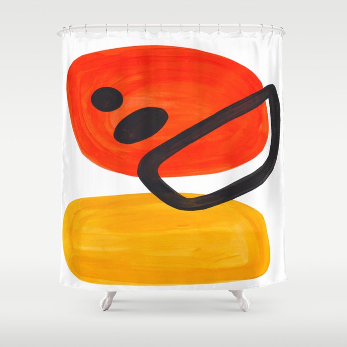 Midcentury Modern Colorful Abstract Pop Art Space Age Fun Bright Orange Yellow Colors Minimalist Shower Curtain