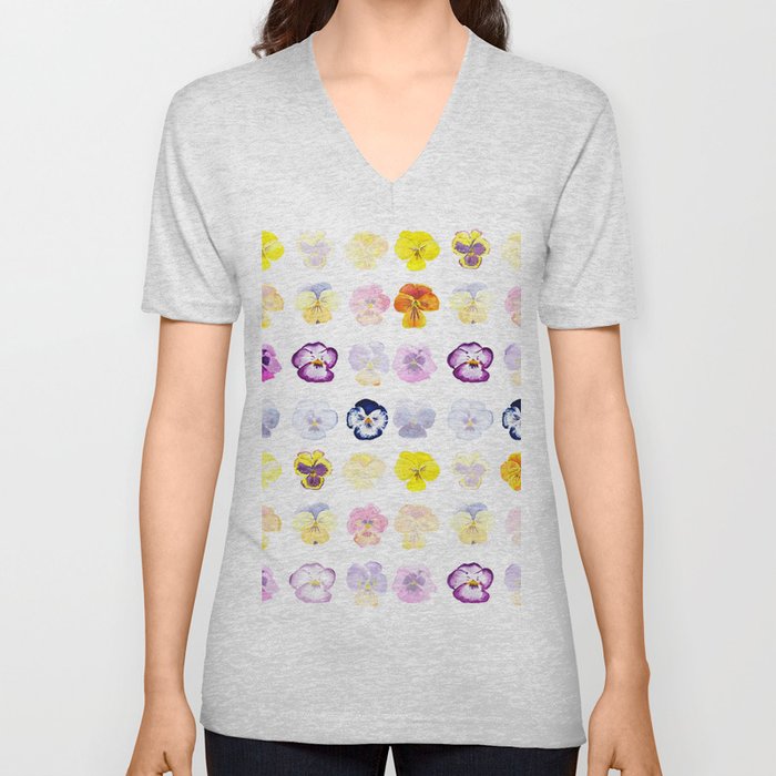 colorful pansies watercolor painting V Neck T Shirt